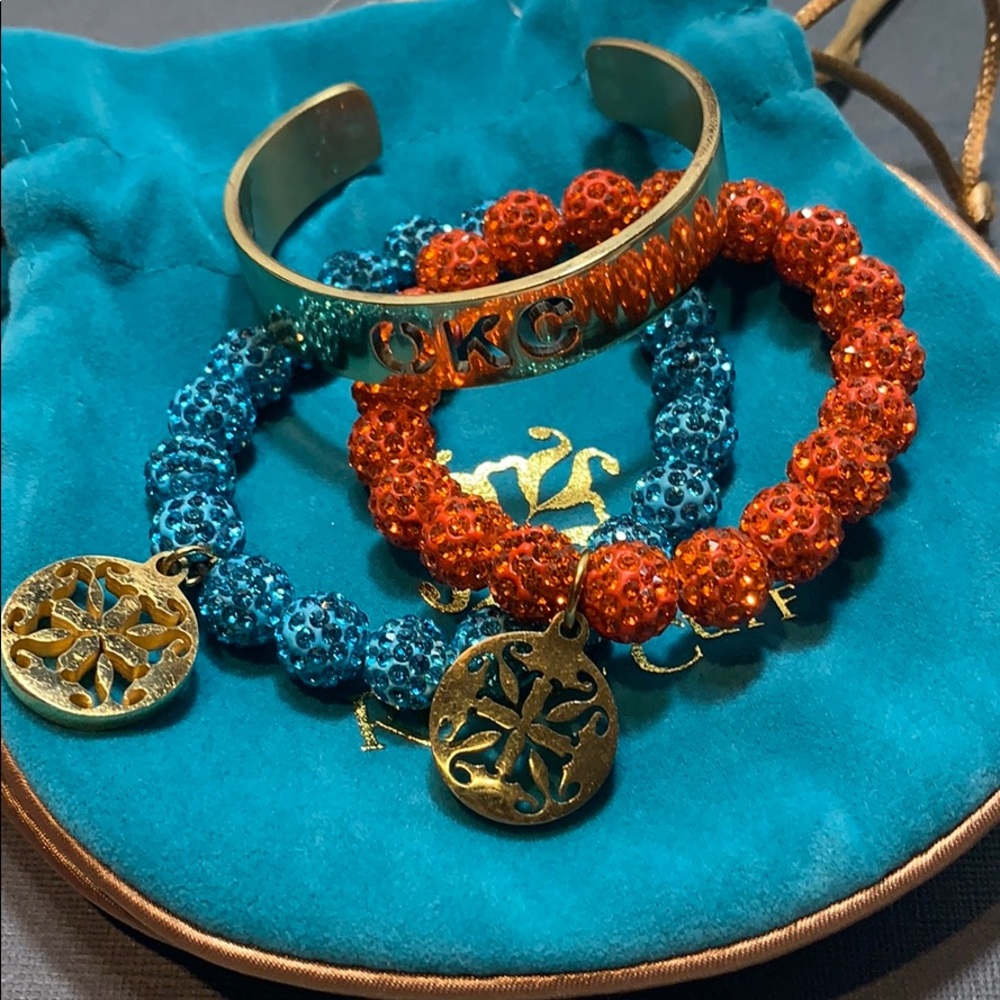 3 Rustic cuff bracelets Emerson blue gold OKC - Picture 6 of 6